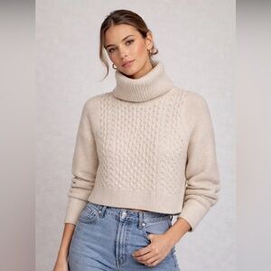 Club Monaco Cream Cable-Knit Turtleneck Sweater